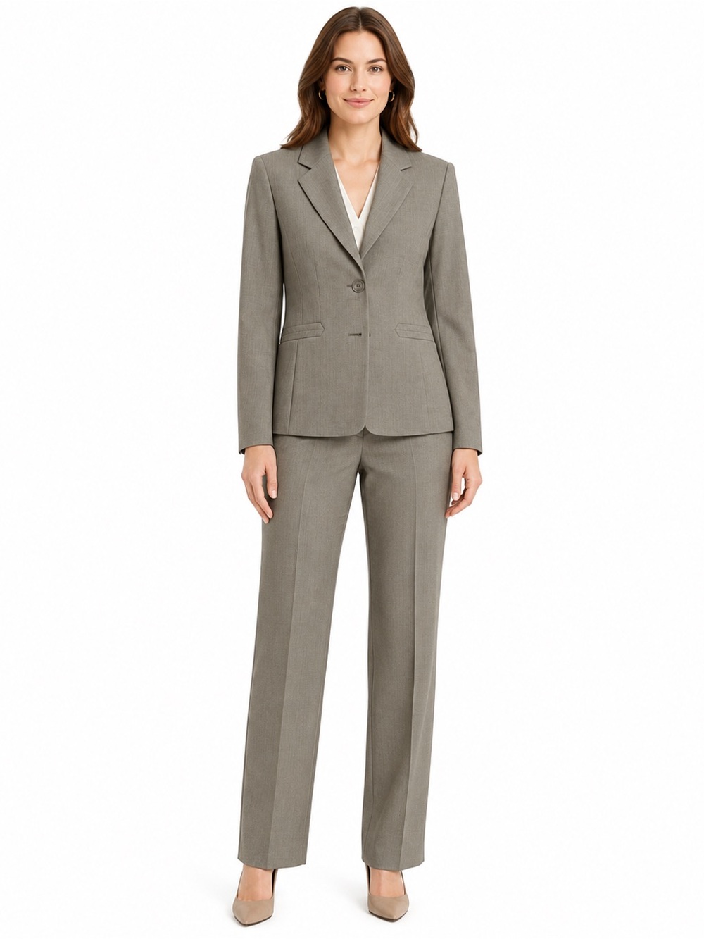 Evan Picone Taupe Straight-Leg Dress Trousers
